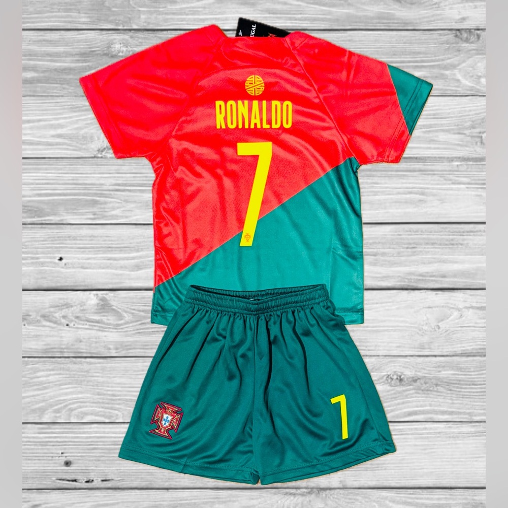 Christiano Ronaldo Youth Jersey Kit Portugal Soccer Uniform 2 Piece Set